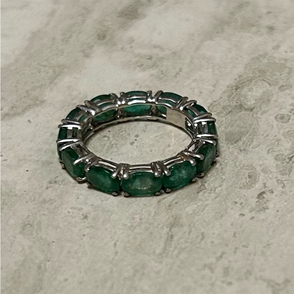 14kt White Gold 6 CT Zambian Emerald Eternity Band